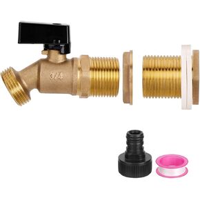 WADEO Brass Rain Barrel Spigot, 3/4" Quarter Turn Ball Valve, Water Spigot for Rain Barrel, with Bulkhead Fitting, Garden Hose Quick Connector, Outdoor Faucet Cover