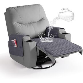 Ruaozz Waterproof Recliner Chair Covers Non Slip Chair Covers Washable Recliner Covers for Reclining Chair with Pockets Covers for Recliner Chair for Pets, Kids (Dark Grey, Medium-25'')