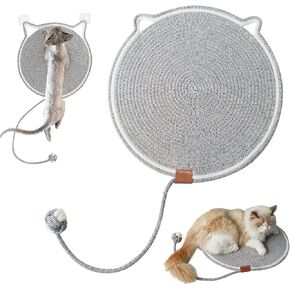 Cozy Cat Scratching Mat with Cat Ball Toy - Handmade Woven Cotton Rope- Perfect Scratcher and Bed for Cats, Protect Carpet (Black-20 in)