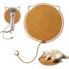 Cozy Cat Scratching Mat with Cat Ball Toy - Handmade Woven Cotton Rope- Perfect Scratcher and Bed for Cats, Protect Carpet (Black-20 in)