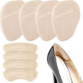 4 Forefoot Pads and 4 Heel Pads, Soft Silicone Ball of Foot Cushions Self Adhesive Foot Pads Inserts Reusable High Heel Comfort Grips for Women Toe Shoe High Heels Sandals