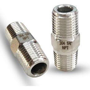 1/2" Male x 1/2" Male Hex Nipple Pipe Fittings, 304 Stainless Steel 1/2 inch NPT Male Threaded Pipe Adapter Fittings Equal Nipples Connectors, Male Straight Connector Pipe Fitting (1/2“, 2pcs)