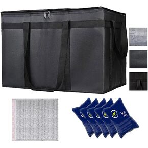 حقيبة توصيل الطعام المعزولة من NKA، حقيبة بيتزا كبيرة، حقيبة بقالة معزولة XXXL، حقيبة تبريد معزولة وسخان الطعام لتوصيل الطعام وتسوق البقالة مع سحاب علوي، حقيبة توصيل البيتزا، أسود in Kuwait