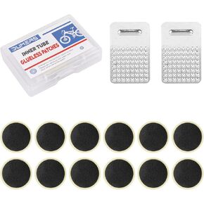 Oumers Puncture Repair Kits for Bikes, 12 PCS Self-Adhesive Bike Puncture Repair Patches Glueless Bike Tyre Repair Kit, Bicycle Inner Tube Repair with Metal Rasp, Stick Firmly
