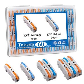 Tnisesm 60PCS Lever Wire Connectors AWG28-12, Quick Connect Electrical Splicing Kit for Compact Inline Terminals 1 in 1 Out
