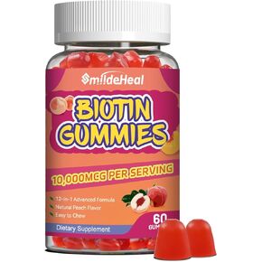 Biotin Gummies for Hair Growth 10000 mcg, Hair Skin and Nails Gummies with Folic Acid, Vitamins A, B, C, E & D, Vegan biotin Vitamins for Women & Men, 60 Gummies