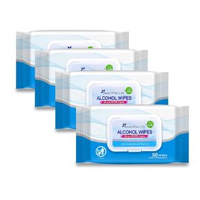Wet Hand Sanitizing Wipes - 75% Alcohol - 4 Packs of 50 Wipes - Moisturizing Aloe Vera Formula - Travel Size Sanitizers for Home, Office, School (200 Total Wipes)