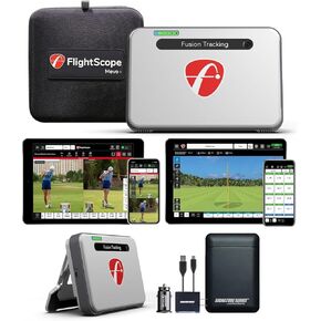 FlightScope Mevo+ Portable Golf Launch Monitor, Rangefinder and Simulator with Signature Power Bundle | 20+ Full Swing & Short Game Data Stats, 12 Courses, 17 Practice Ranges Included