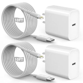 Fast iPhone Charger, Quick 10Foot USBC Wall Charger【Apple MFi Certified】2Pack 20W PD USB C Fast Charger Block + 10FT Lightning Fast Charging Cable for iPhone 14/Pro/Pro Max/Plus/13/12/11/XS/XR/X/iPad