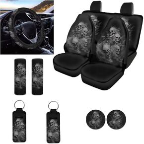 Paws Heart Print Car Seat Covers Full Set with Steering Wheel Cover 2 Seat Belt Pads,Auto Accessories 2 Lipstick Holder Keychain and 2 Coasters for Cars,Universal Fits for Cars,SUV,Truck