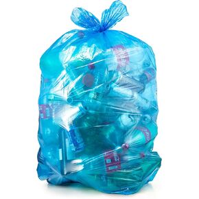 Recycling Trash Bags 55 Gallon, (50 Bags w/Ties) Large Blue Plastic Garbage Bags