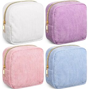 4 Pcs Sanitary Napkin Storage Bag Corduroy Period Bag for School Teen Mini Makeup Bag for Women Preppy Cosmetic Bag Set Portable First Period Pouch with Zipper Cute Pad Bag(Brown Color)