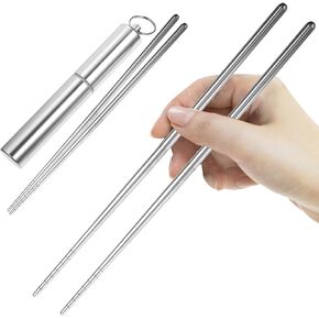 Healifty 1 Set Folding Chopsticks Travel Utensils with Case Stainless Steel Tableware Retractable Chopsticks Chinese Chopsticks Outdoor Cutlery 304 Stainless Steel Foldable Student Noodle