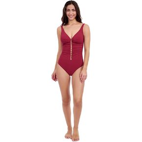 Profile by Gottex Tutti Frutti Solid Women's V Neck One Piece Swimsuit with D Cup, Soft Cups, Tummy Control, Back Lining