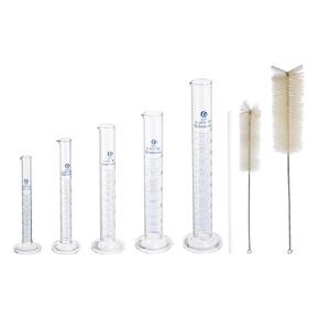PATIKIL 5/10/25/50/100ml Graduated Cylinder, 3.3 Borosilicate Glass Measuring Cylinder Round Base with 2Pcs Brush and Glass Rod for Lab Experiment, Clear
