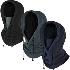 3 Pieces Winter Balaclava Hats Fleece Hooded Ski Face Masks, Adjustable Thick Scarf Warm Neck Gaiters for Women Men Cycling Outdoor Sports Black