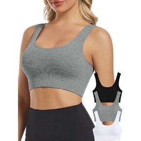Chilylori Seamless Sports Bras for Women Pack of 3 Ribbed Sports Bra Workout Tops Cropped Tank Top Sports Bra Yoga