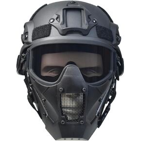 JFFCESTORE Tactical Mask and Fast Helmet,Protective Full Face Anti-Fog Clear Goggle mask Adjustable Strap One Size fits All