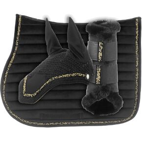 Equinavia Arendal Matching English Riding Horse Set | All Purpose Saddle Pad, Brushing Boots, and Ear Bonnet