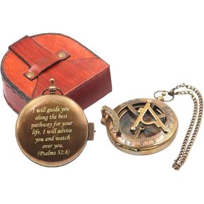 I Will Guide You Sundial Compass Gift with Leather Case Bible Verse Psalms 32:8, Baptism - Graduation - Religious - Keepsake - Communion Gifts