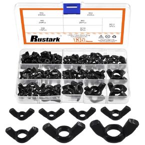 125Pcs 6 Sizes Black SAE Zinc Plated Butterfly Wing Nuts Assortment Kit Butterfly Wingnuts Carbon Steel Wing Nuts Hand Twist Secure Fasteners for Industrial Machine