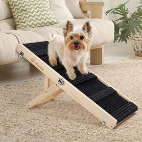 Wooden Folding Dog Ramp for Bed iPetba Non-Slip Adjustable Pet Ramp for Couch for Small Medium Doggie 31.5" Long 4 Levels H9.5 to 18.5" with 5 Paw Traction Mat Cat Ramps for Car Sofa (Up to 40 Lbs)