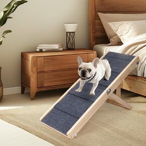 Wooden Folding Dog Ramp for Bed iPetba Non-Slip Adjustable Pet Ramp for Couch for Small Medium Doggie 31.5" Long 4 Levels H9.5 to 18.5" with 5 Paw Traction Mat Cat Ramps for Car Sofa (Up to 40 Lbs)