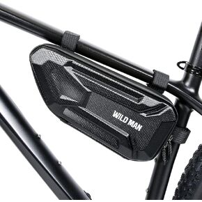 WILD MAN Rainproof Hard Shell Bike Triangle Frame Bag Top Tube Bicycle Bags Good for MTB Mountain Road Bike or Motorcycle Saddle (XT4, Twill)