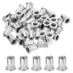 uxcell 50Pcs Rivet Nuts Flat Head, 1/4"-20 Stainless Steel 304 Thread Insert Nuts Knurled Body