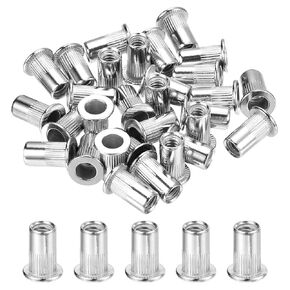 uxcell 50Pcs Rivet Nuts Flat Head, #8-32 304 Stainless Steel Threaded Insert Nuts Knurled Body