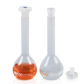 100ML Volumetric Flask Set|ASTM Class A 3.3 Borosilicate Glass|Polypropylene Stopper|White Graduation|for Analytical Chemistry Work|2PCS