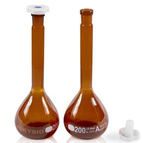 200ML Volumetric Flask Set|ASTM Class A 3.3 Borosilicate Glass|Polypropylene Stopper|White Graduation|for Analytical Chemistry Work|2PCS