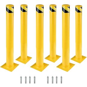 48 Inch Safety Bollard 2 Packs, Bollard Post, 4.5 Inch Diameter, Safety Steel Bollard Post with 24 Anchor Bolts, for Traffic Control, Driveway Barrier, Parking Pole Yellow