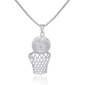 AILUOR Basketball Hoop Necklace for Men, Stainless Steel Basketball Chain 14K Gold Plated Cubic Zirconia Basketball Pendant Necklace Hip Hop Basketball Rim Sports Necklace Jewelry Gift