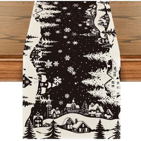 Artoid Mode Igloo Pine Snowflake Silhouette Christmas Table Runner, Black Seasonal Winter Kitchen Dining Table Decor for Home Party 13x72 Inch