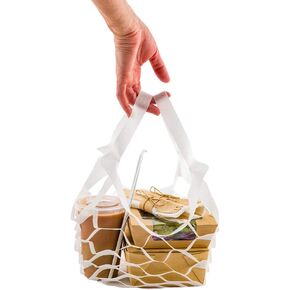 Bag Tek 7.9 Inch Net Bags, Expandable Net Shopping Bags - Built-In Handles, Disposable, Black Non-Woven Net Market Bags, Honeycomb Design, For Take Out Or Delivery - Restaurantware