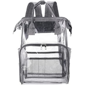 LIMHOO Clear Backpack Heavy Duty Transparent Backpack See Through Backpacks for Sports Work Stadium Security Travel College (Grey)
