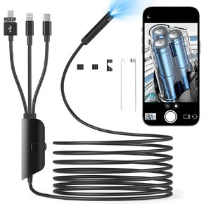 WOVTE 4 in 1 Endoscope Camera with Light, 16.5Ft Snake Camera, 1920P HD Borescope with 8 Adjustable LED Lights, IP67 Waterproof Semi-Rigid Industrial Inspection Camera for iOS, Android, PC