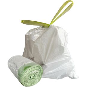 Trash Bags - Kitchen Drawstring Small Trash Bags, Garbage Bags 4 Gallon With Green Drawstring, White 100 Count