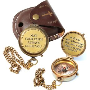 May Your Faith Always Guide You Engraved Working Compass with Leather Case Compass Religious Gift for Men & Women - Baptism, Confirmation, Communion Compass for Boys Graduation Gift