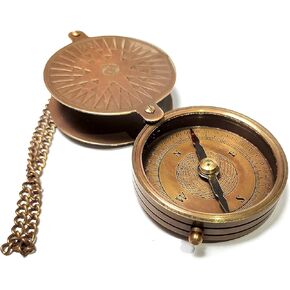 A.A.Nauticals - 2 Inch Brass Pocket Compass - with Unique Sliding Cover and Brass Chain - Handmade Rustic Decor Gift Item (Brown Antique)