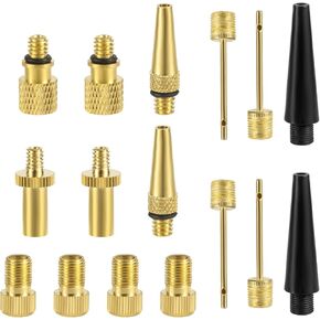 16pcs Bicycle Valve Adapter Set, Brass Tire Valve Adapter Ball Pump Needle FV/AV AV/EV EV/FV Adapter Inflatable Nozzles for Presta Schrader Valve Sports Balls Bikes Inflatable Device
