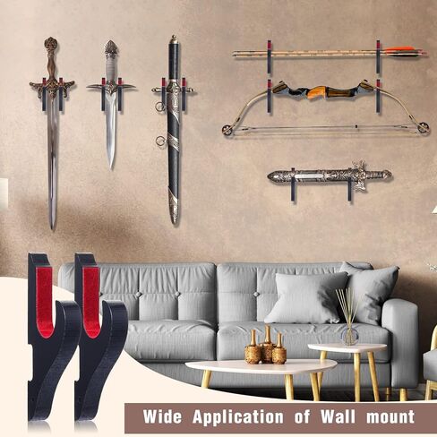 Sawysine مجموعة من 6 سيوف مثبتة على الحائط، خطاف مبطن مخملي، حامل سيف كاتانا، حامل سيف قابل للتعديل، شماعات عرض السيف مع الفانيلا لرف سلاح السيف التأثيري (وسادة طبقة واحدة) in Kuwait
