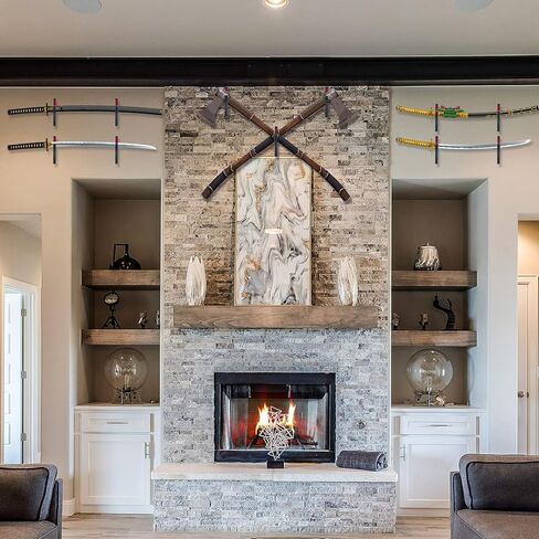 Sawysine مجموعة من 6 سيوف مثبتة على الحائط، خطاف مبطن مخملي، حامل سيف كاتانا، حامل سيف قابل للتعديل، شماعات عرض السيف مع الفانيلا لرف سلاح السيف التأثيري (وسادة طبقة واحدة) in Kuwait