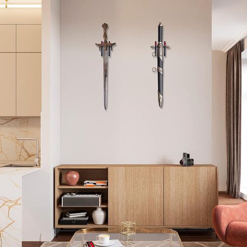 Sawysine مجموعة من 6 سيوف مثبتة على الحائط، خطاف مبطن مخملي، حامل سيف كاتانا، حامل سيف قابل للتعديل، شماعات عرض السيف مع الفانيلا لرف سلاح السيف التأثيري (وسادة طبقة واحدة) in Kuwait