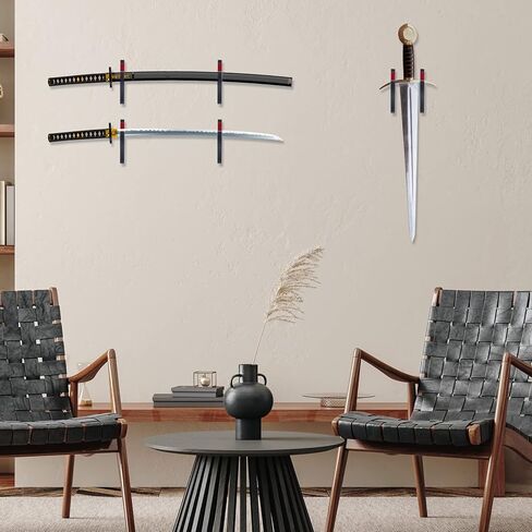 Sawysine مجموعة من 6 سيوف مثبتة على الحائط، خطاف مبطن مخملي، حامل سيف كاتانا، حامل سيف قابل للتعديل، شماعات عرض السيف مع الفانيلا لرف سلاح السيف التأثيري (وسادة طبقة واحدة) in Kuwait