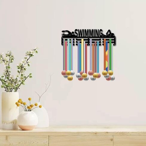 CREATCABIN Boxing Medal Holder Display Hanger Medal Wall Mount Frame Shelf Sports Medals Hanger Black Wall Decor Medal Organizer Rack for Hanging 60 Medals Ribbon Runner Football 15.7x6 Inch in Saudi Arabia