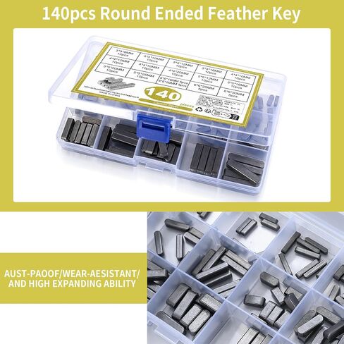 140 Pcs Round Ended Feather Key, Parallel Drive Shaft Keys, Key Stock Assortment Set, Drive Shaft Parallel Keys, Shaft Feather Key, Keyway for Fasteners Industry Mechanical, 3mm 4mm 5mm 6mm(140Pcs) in Saudi Arabia