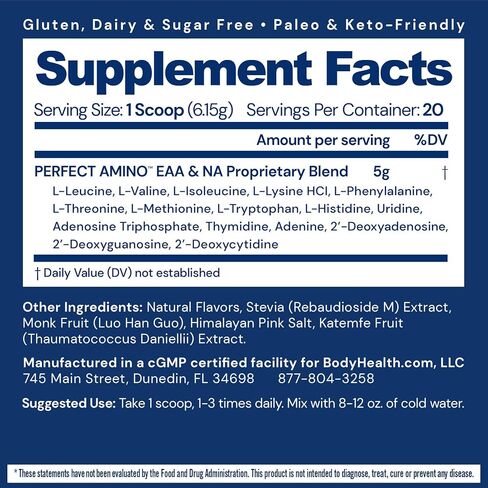 BodyHealth PerfectAmino Powder - BCAA and EAA Powder for Pre and Post Workout - Amino Acid Energy Drink Powder for Men and Women to Support Lean Muscle and Recovery - Chocolate - 20 Servings in Saudi Arabia