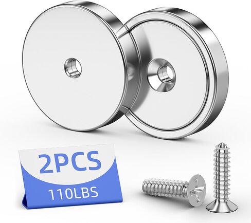 2 Pack Neodymium Cup Magnets,110lbs+ Rare Earth Cup Magnets with Heavy Duty Countersunk Hole and Screws, Large Disc Round Waterproof Magnet with Hole for Wall Mount, Door,Workplace,Outdoor in Kuwait